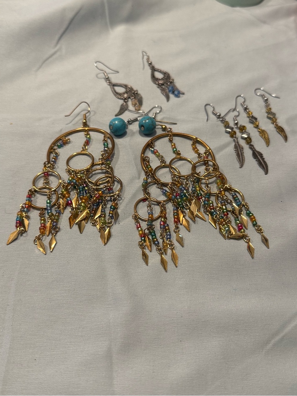 Dreamcatcher feather turquoise western dangle earring bundle 5 pairs